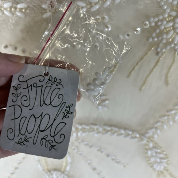 Free People Top Womens Cream Sheer Beaded Mesh Boho Lace Top Size M NWT Boho - Picture 7 of 11